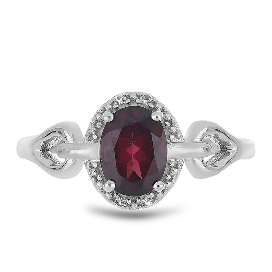 Silberring mit Rhodolith aus Moatize und weißem Topas