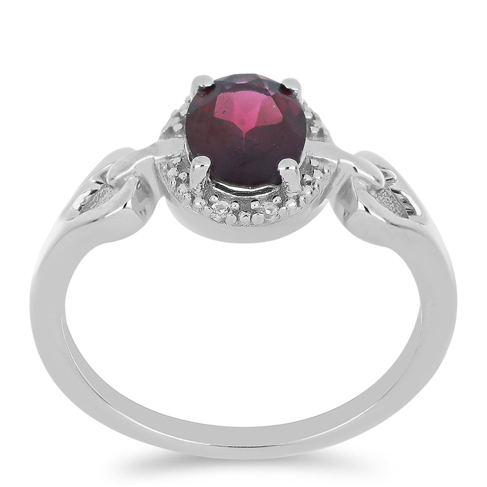 Silberring mit Rhodolith aus Moatize und weißem Topas