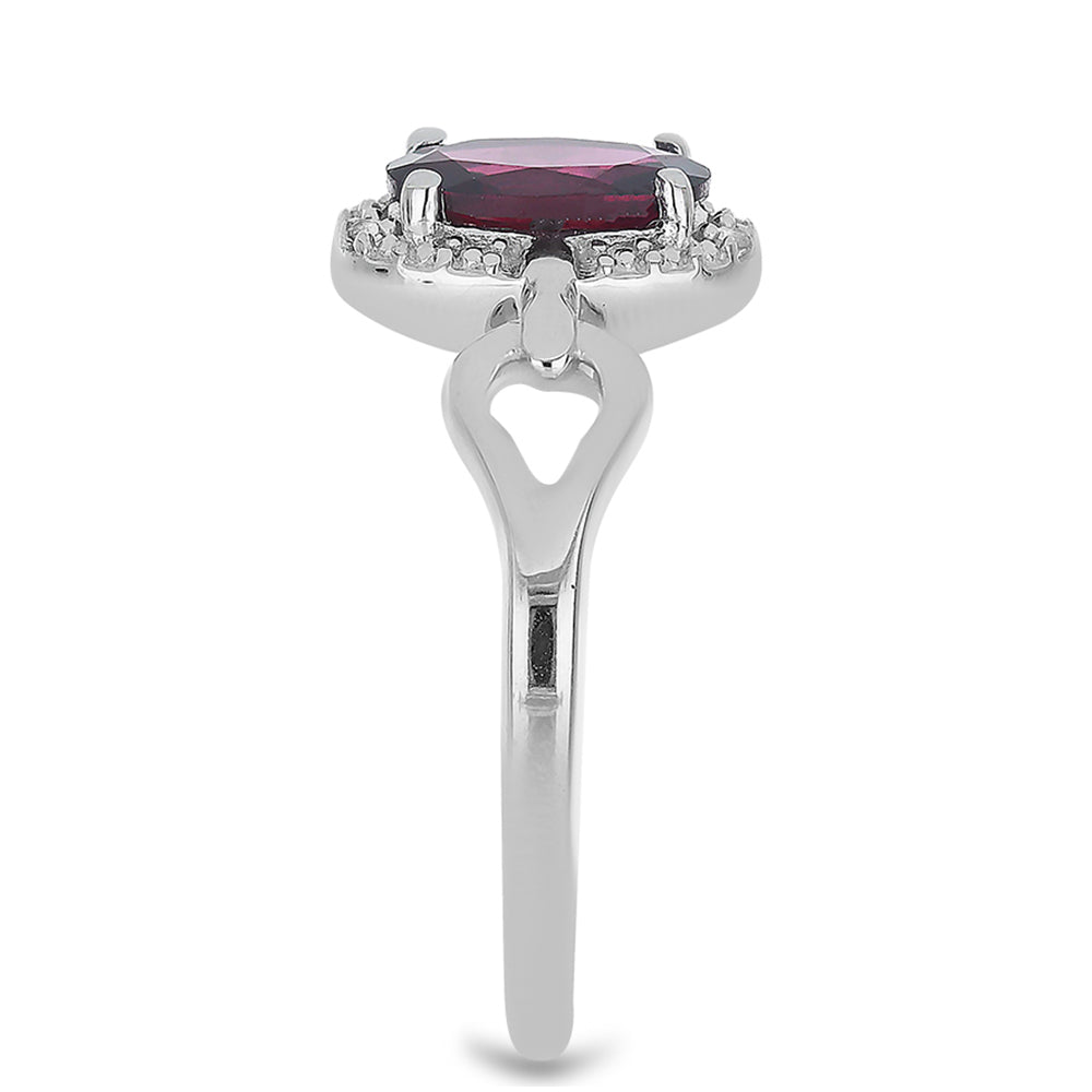 Silberring mit Rhodolith aus Moatize und weißem Topas