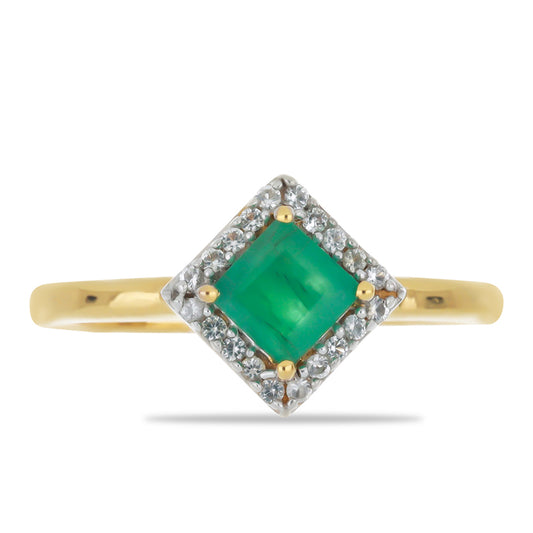 Goldplattierter Silberring mit brasilianischem Smaragd und weißem Topas