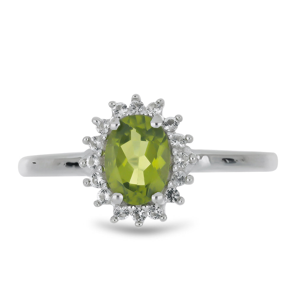 Silberring mit Peridot aus Changbai und weißem Topas 1 