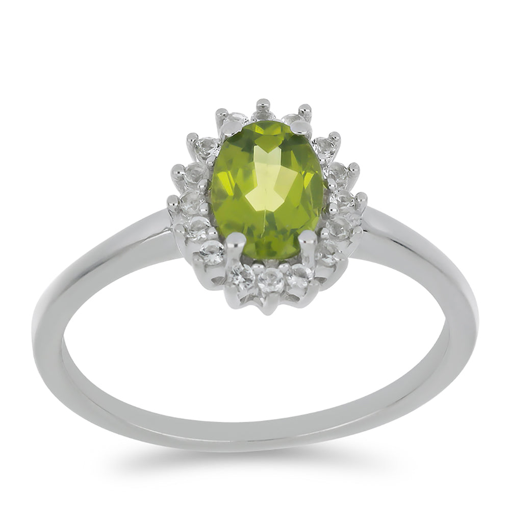 Silberring mit Peridot aus Changbai und weißem Topas