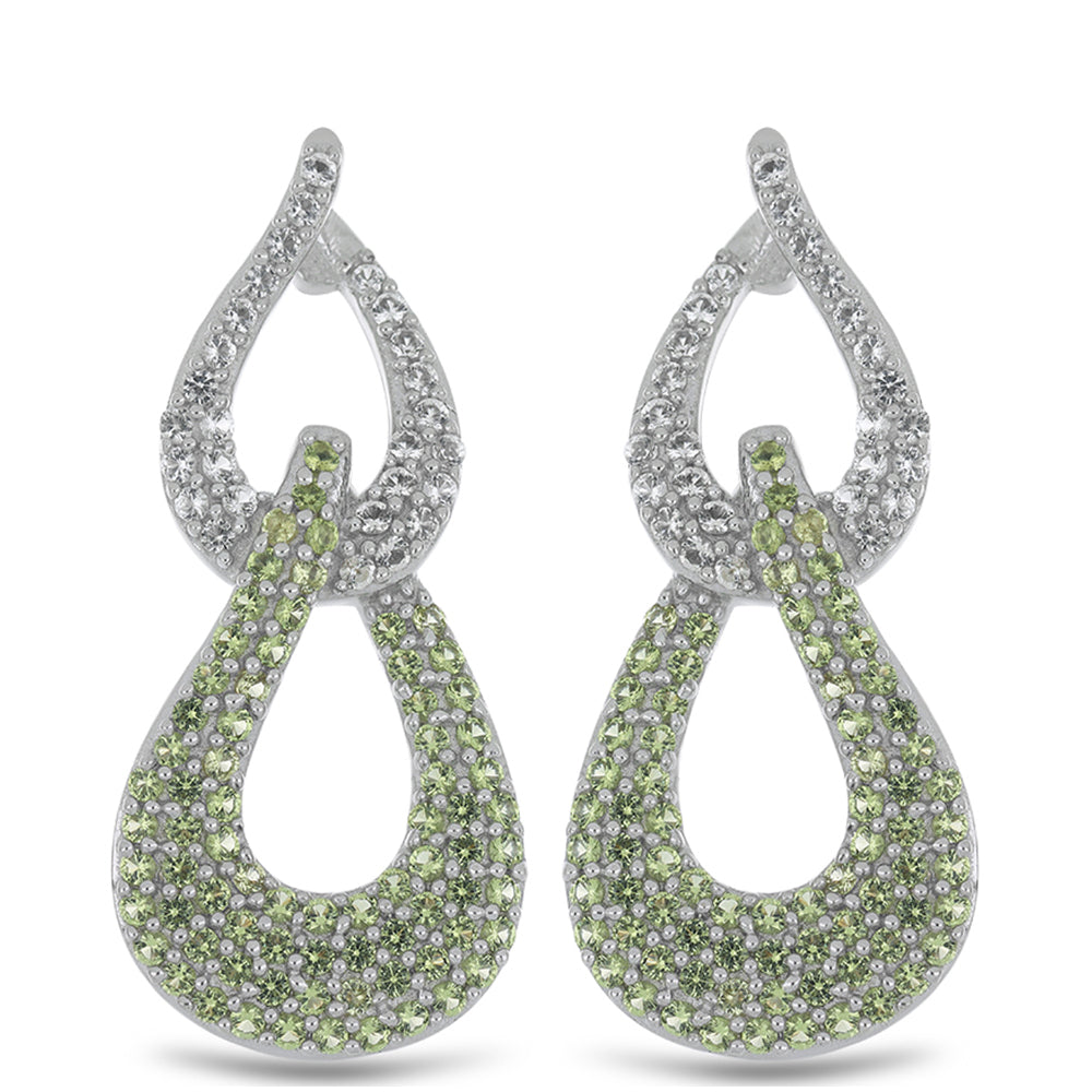 Silberohrringe mit Peridot aus Changbai und weißem Topas