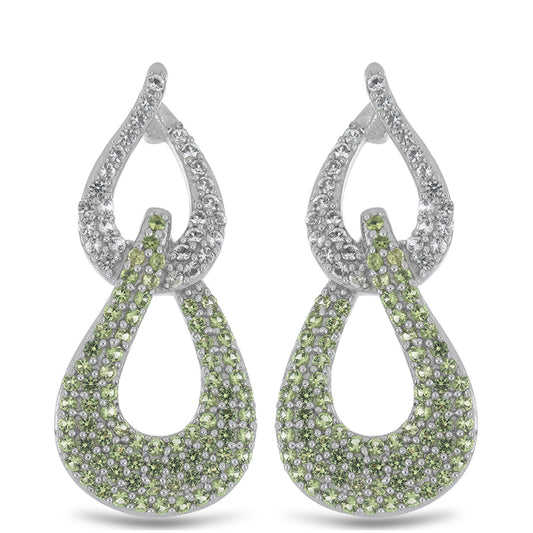 Silberohrringe mit Peridot aus Changbai und weißem Topas