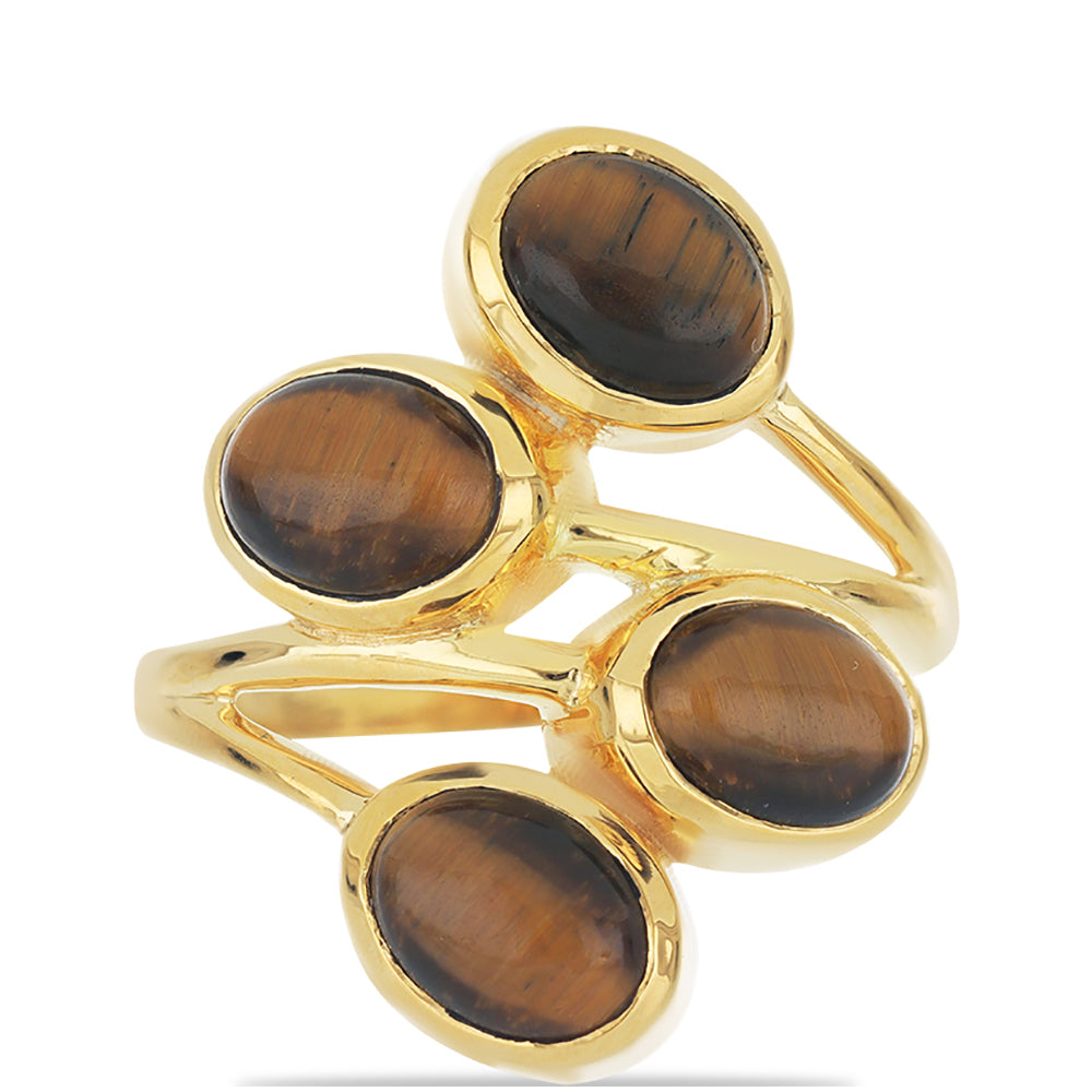 Goldplattierter Silberring mit Tigerauge aus Mount Brockman 1 