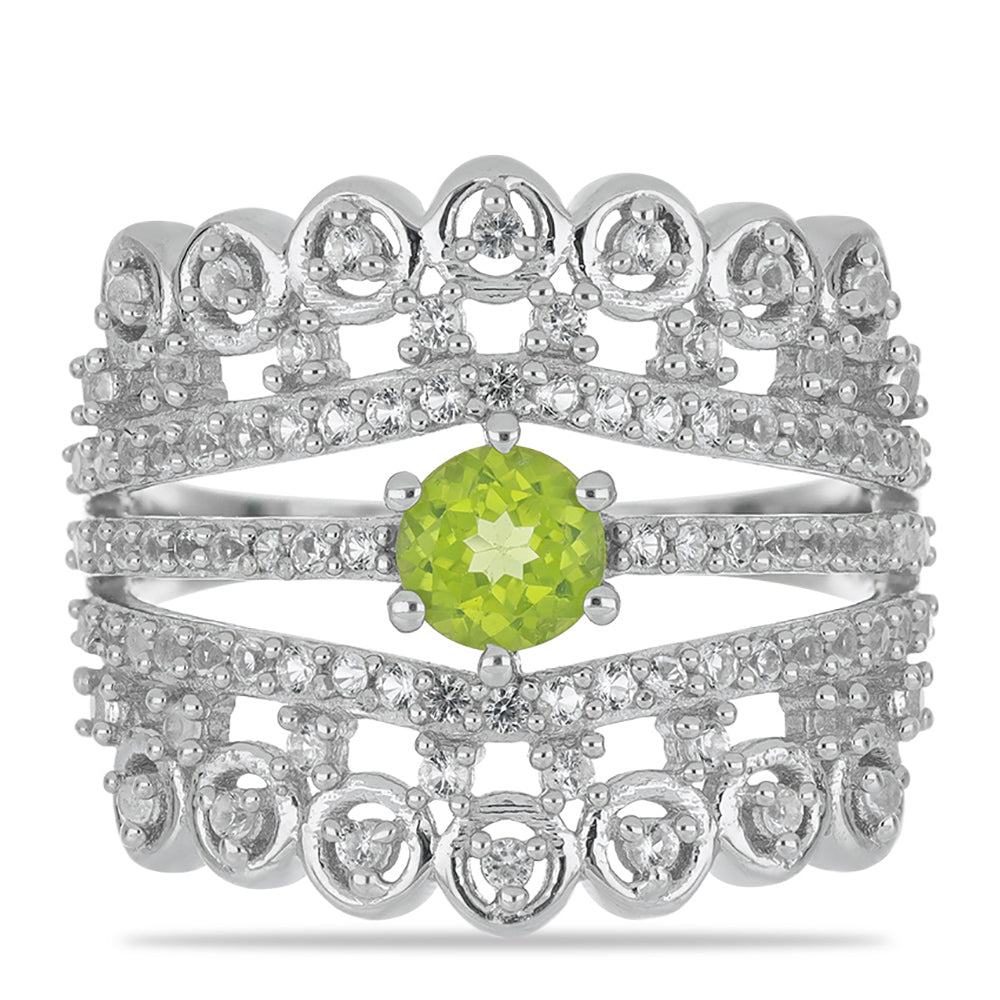 Silberring mit Peridot aus Changbai und weißem Topas