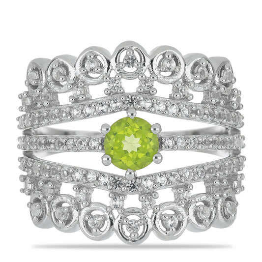 Silberring mit Peridot aus Changbai und weißem Topas