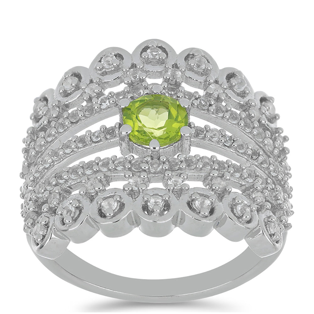 Silberring mit Peridot aus Changbai und weißem Topas