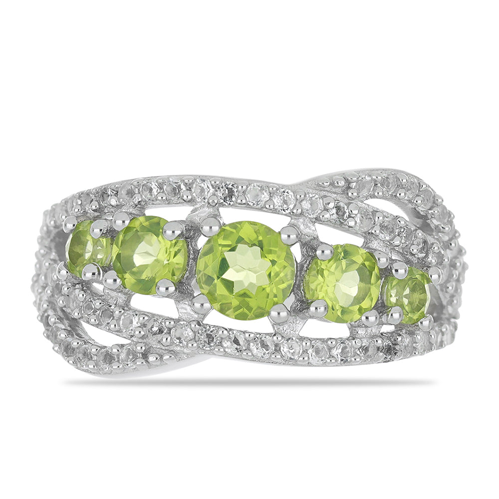 Silberring mit Peridot aus Changbai und weißem Topas 1 