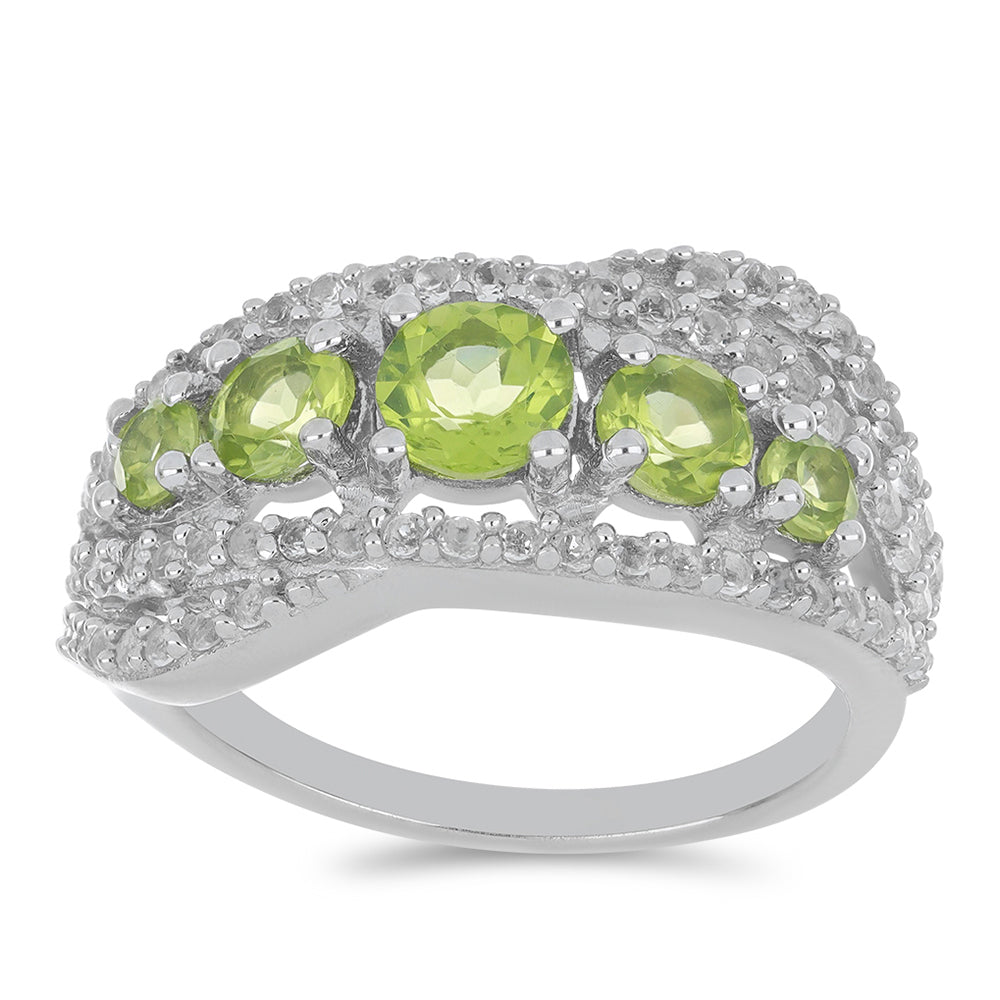 Silberring mit Peridot aus Changbai und weißem Topas