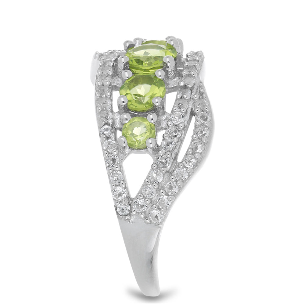 Silberring mit Peridot aus Changbai und weißem Topas