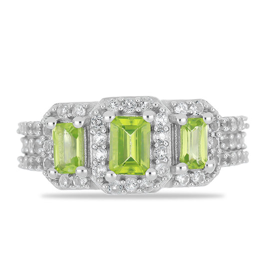 Silberring mit Peridot aus Changbai und weißem Topas