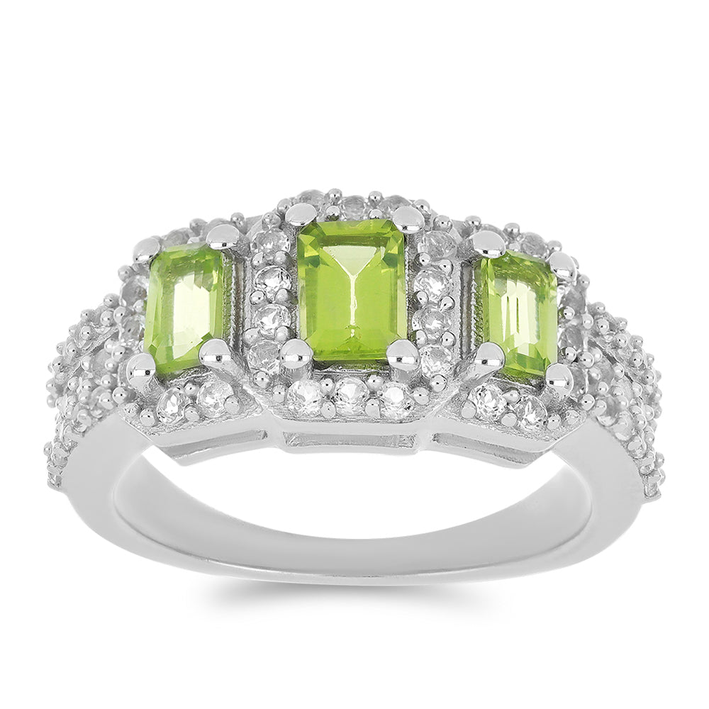 Silberring mit Peridot aus Changbai und weißem Topas