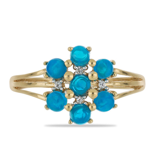 Goldplattierter Silberring mit blauem äthiopischem Opal aus Lega Dembi und weißem Topas