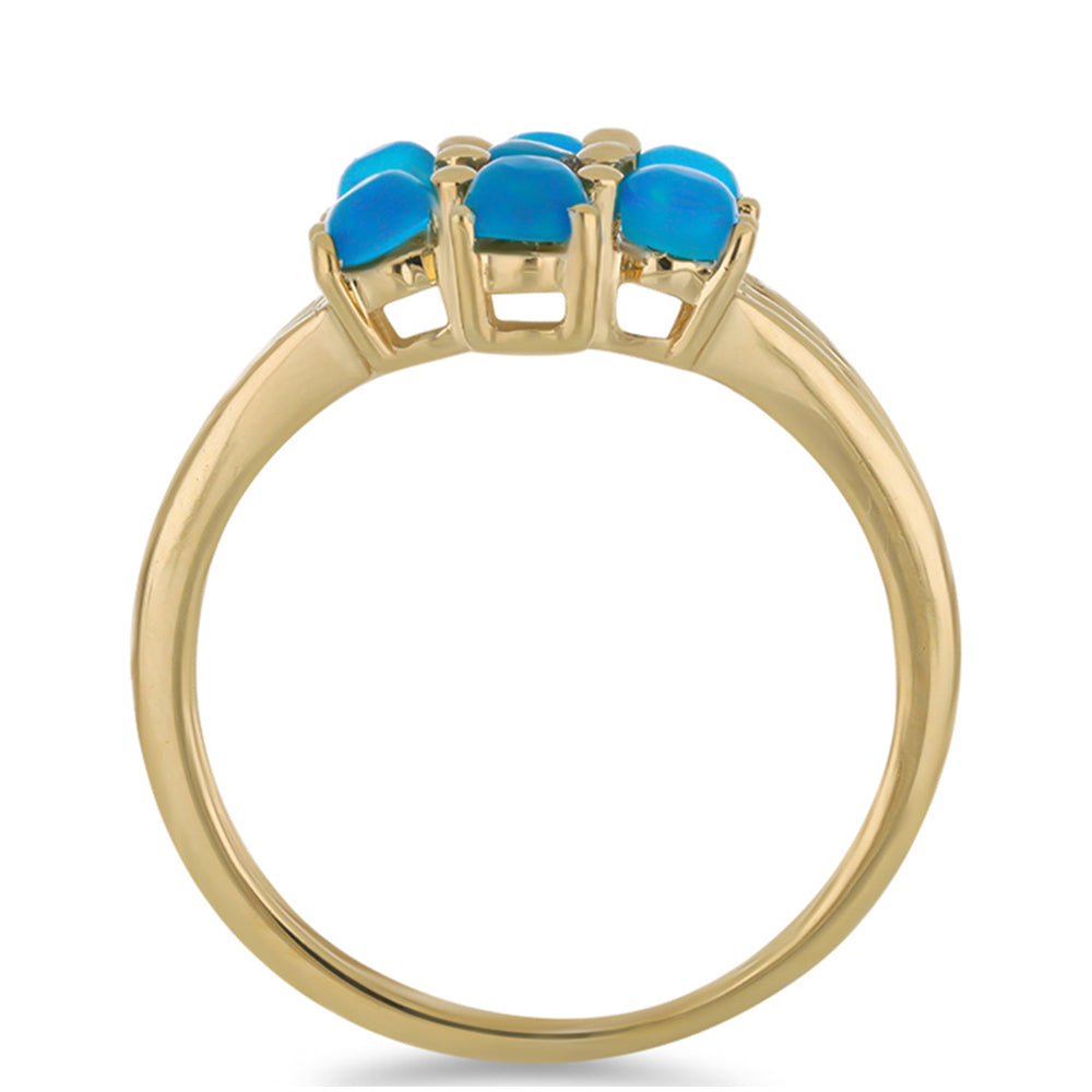 Goldplattierter Silberring mit blauem äthiopischem Opal aus Lega Dembi und weißem Topas 2 