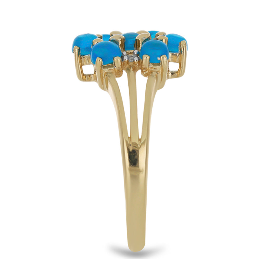 Goldplattierter Silberring mit blauem äthiopischem Opal aus Lega Dembi und weißem Topas