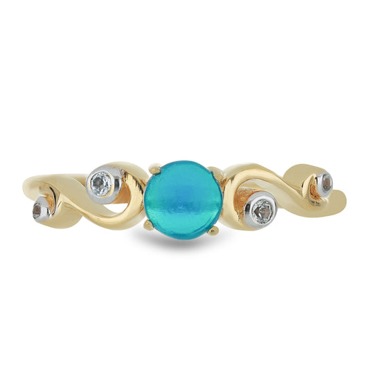 Goldplattierter Silberring mit blauem äthiopischem Opal aus Lega Dembi und weißem Topas
