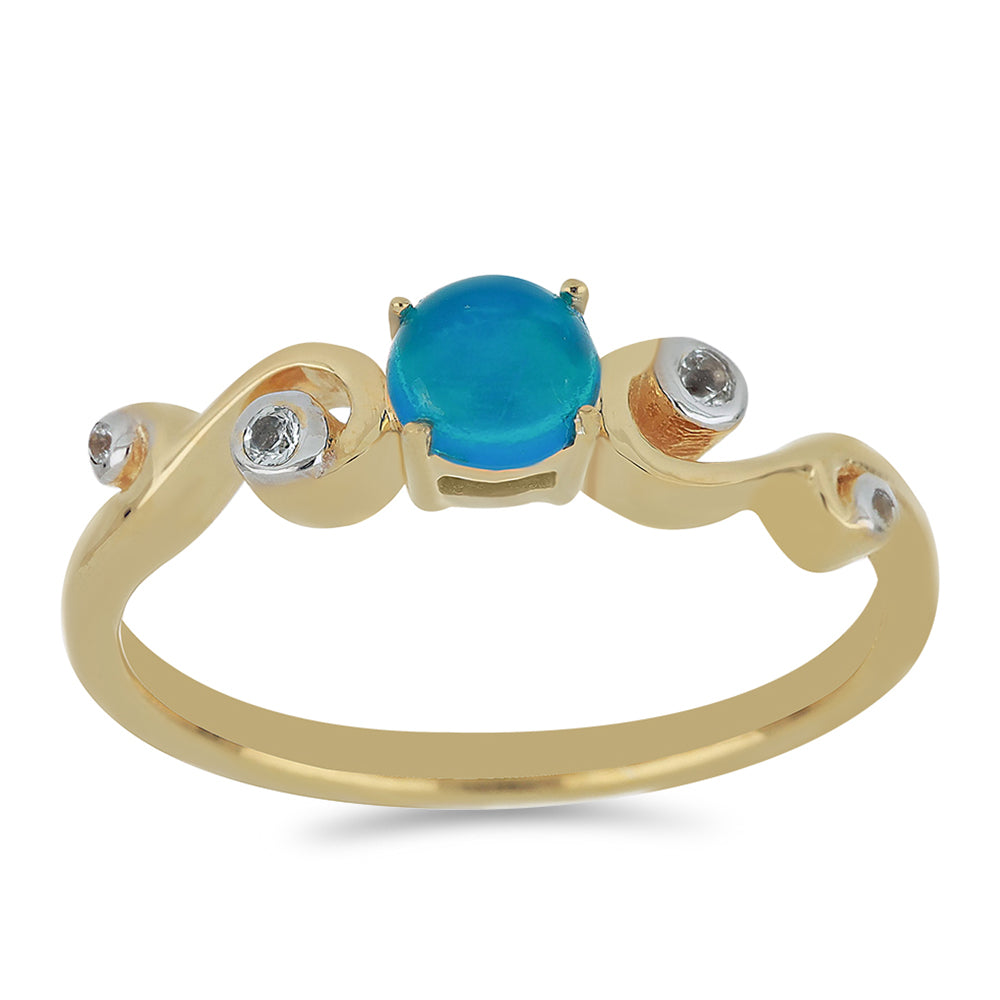 Goldplattierter Silberring mit blauem äthiopischem Opal aus Lega Dembi und weißem Topas