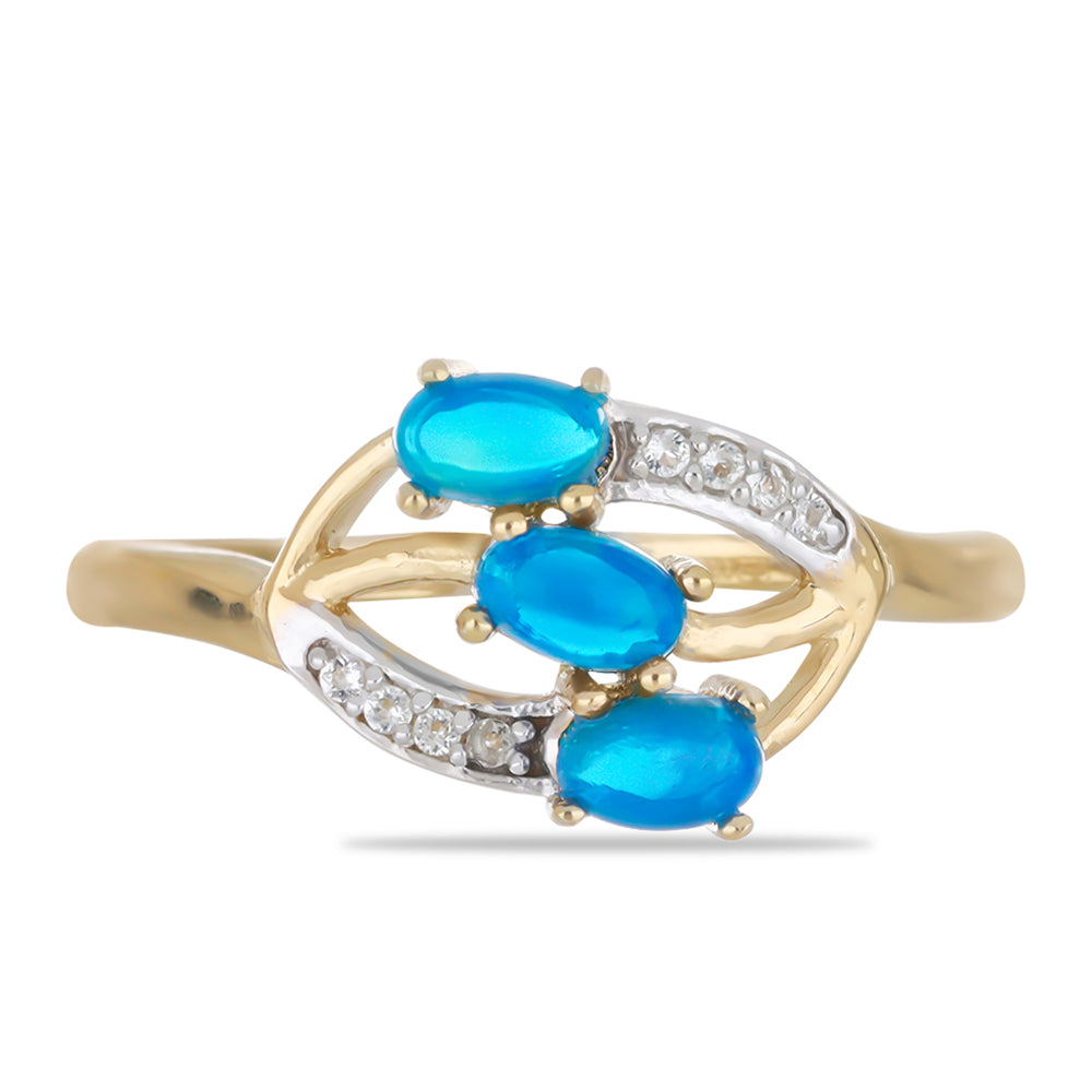 Goldplattierter Silberring mit blauem äthiopischem Opal aus Lega Dembi und weißem Topas 1 