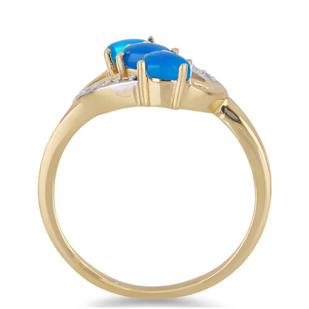 Goldplattierter Silberring mit blauem äthiopischem Opal aus Lega Dembi und weißem Topas