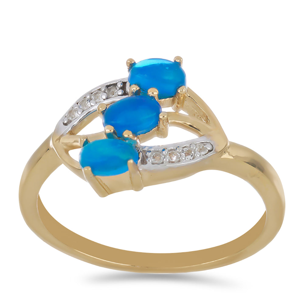 Goldplattierter Silberring mit blauem äthiopischem Opal aus Lega Dembi und weißem Topas 3 