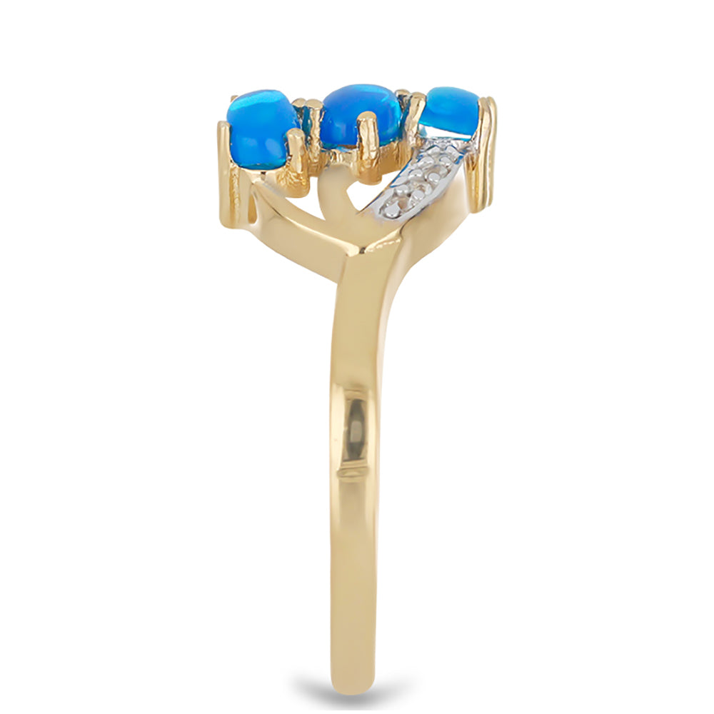 Goldplattierter Silberring mit blauem äthiopischem Opal aus Lega Dembi und weißem Topas 4 