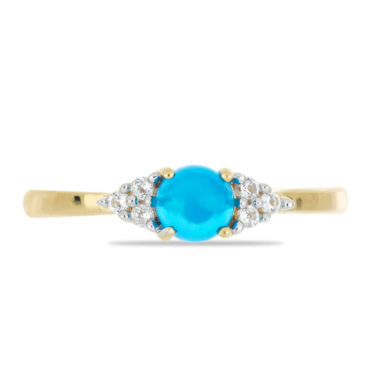 Goldplattierter Silberring mit blauem äthiopischem Opal aus Lega Dembi und weißem Topas