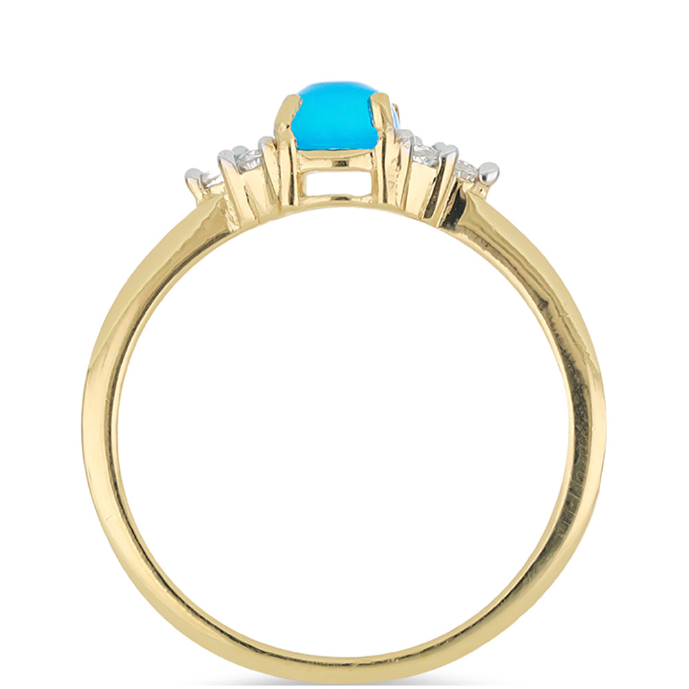 Goldplattierter Silberring mit blauem äthiopischem Opal aus Lega Dembi und weißem Topas 2 