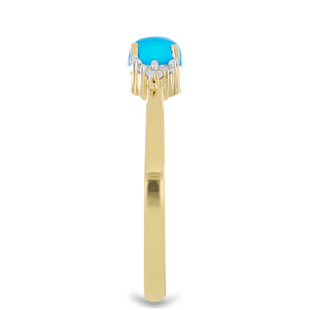 Goldplattierter Silberring mit blauem äthiopischem Opal aus Lega Dembi und weißem Topas