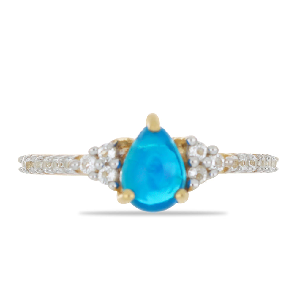 Goldplattierter Silberring mit blauem äthiopischem Opal aus Lega Dembi und weißem Topas 1 