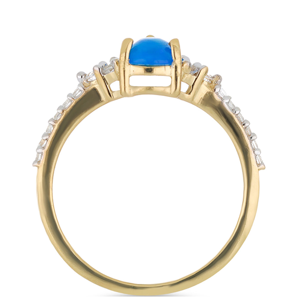 Goldplattierter Silberring mit blauem äthiopischem Opal aus Lega Dembi und weißem Topas 2 