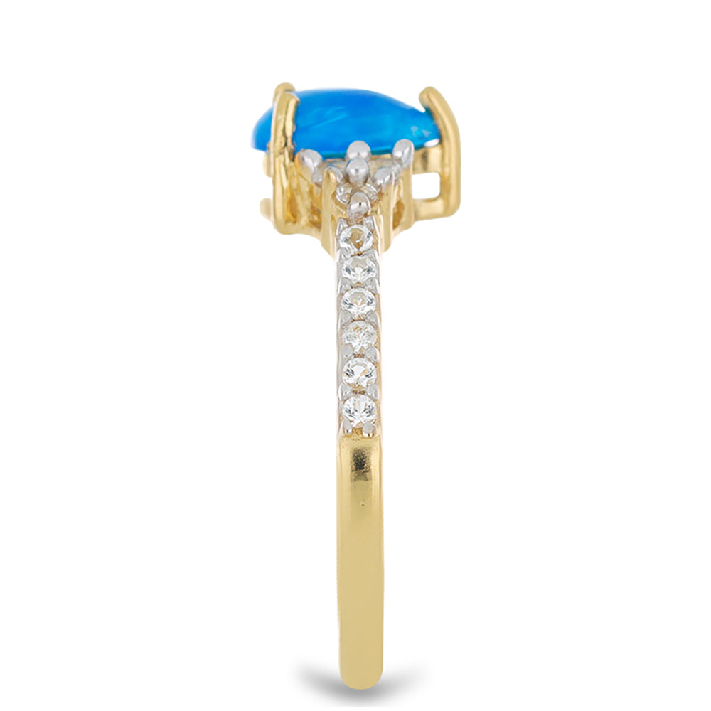 Goldplattierter Silberring mit blauem äthiopischem Opal aus Lega Dembi und weißem Topas 4 