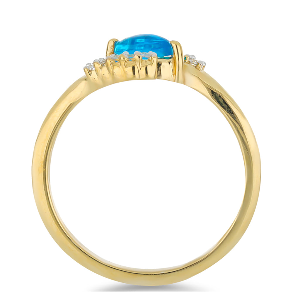 Goldplattierter Silberring mit blauem äthiopischem Opal aus Lega Dembi und weißem Topas 2 