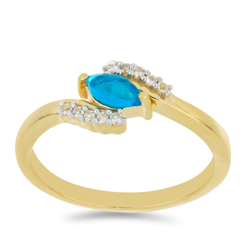 Goldplattierter Silberring mit blauem äthiopischem Opal aus Lega Dembi und weißem Topas 3 