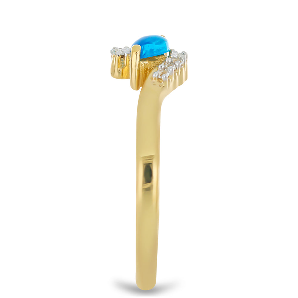 Goldplattierter Silberring mit blauem äthiopischem Opal aus Lega Dembi und weißem Topas