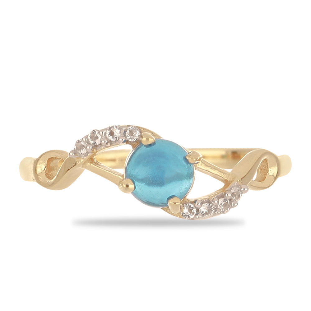 Goldplattierter Silberring mit blauem äthiopischem Opal aus Lega Dembi und weißem Topas