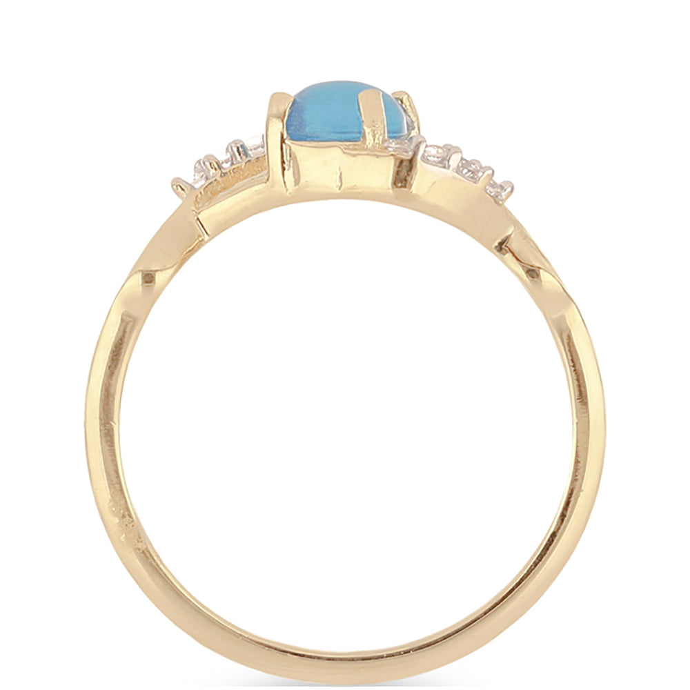 Goldplattierter Silberring mit blauem äthiopischem Opal aus Lega Dembi und weißem Topas