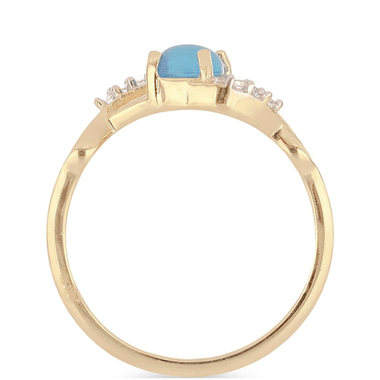 Goldplattierter Silberring mit blauem äthiopischem Opal aus Lega Dembi und weißem Topas