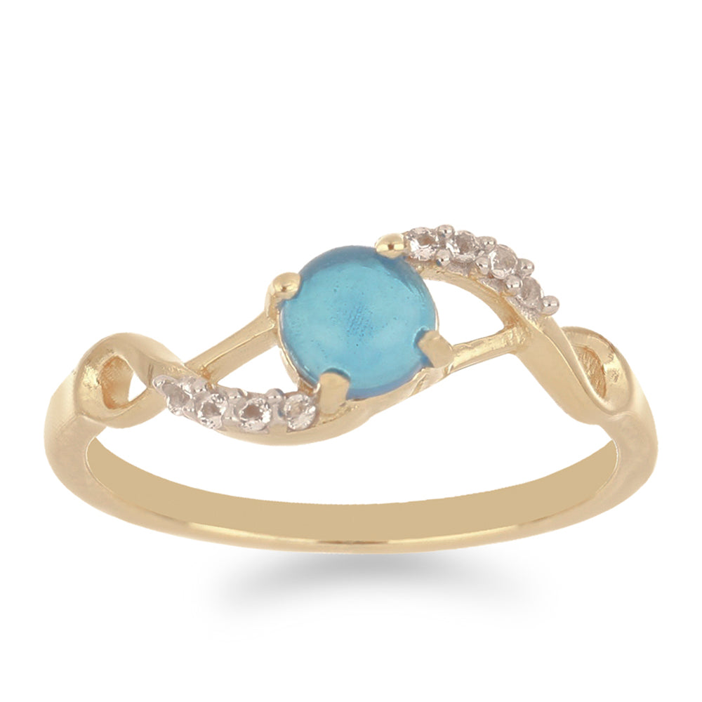Goldplattierter Silberring mit blauem äthiopischem Opal aus Lega Dembi und weißem Topas