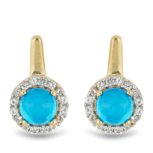 Goldplattierte Silberohrringe mit blauem äthiopischem Opal aus Lega Dembi und weißem Topas