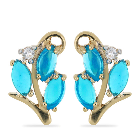 Goldplattierte Silberohrringe mit blauem äthiopischem Opal aus Lega Dembi und weißem Topas