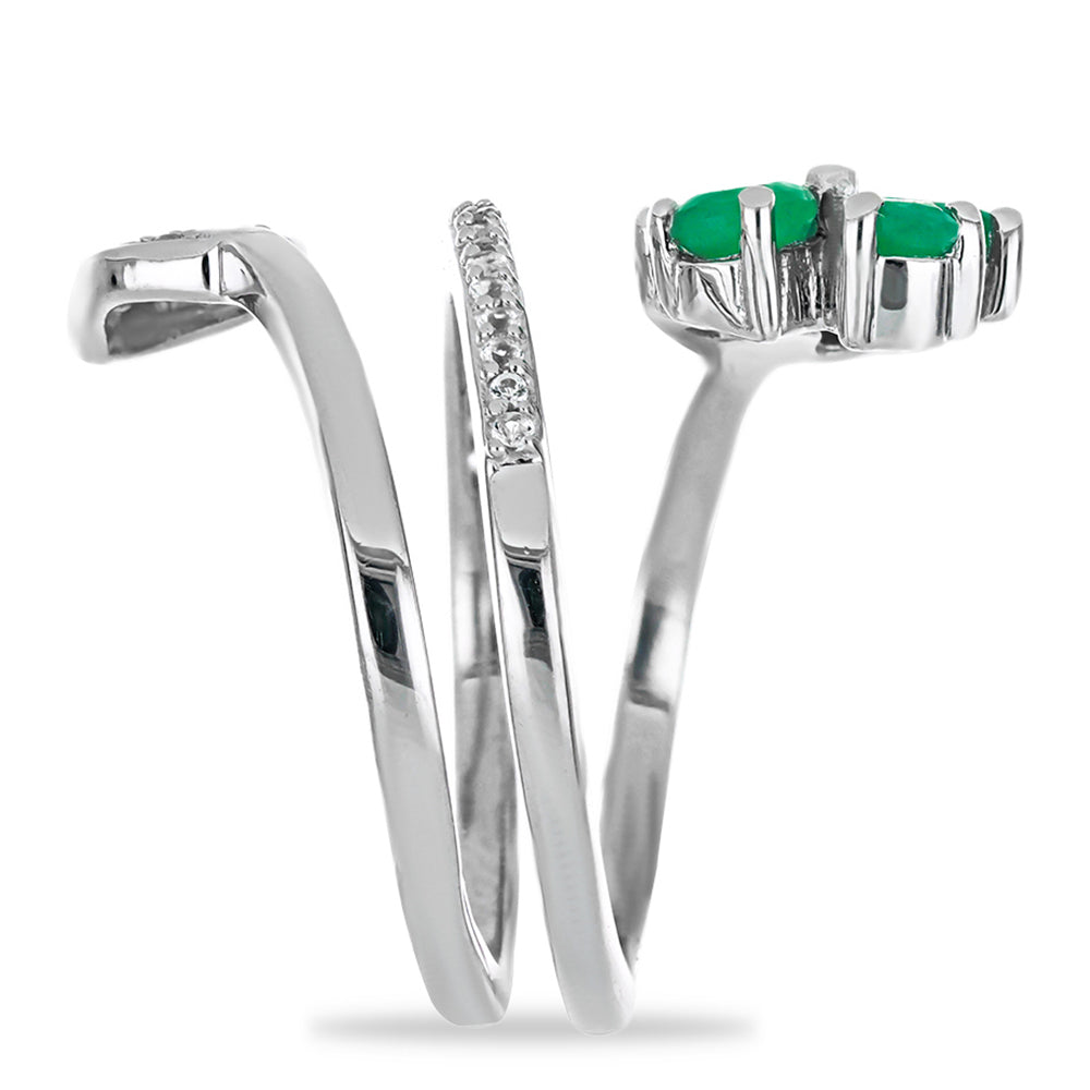 Silberring mit brasilianischem Smaragd und weißem Topas 4 