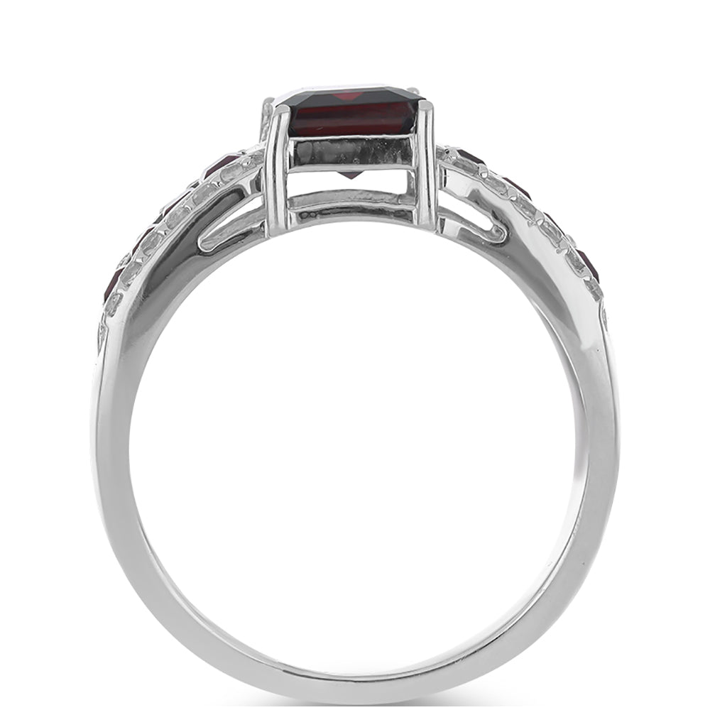 Silberring mit Rhodolith aus Moatize und weißem Topas 2 