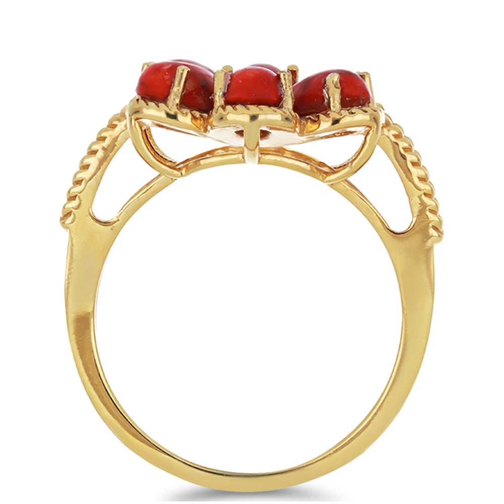 Goldplattierter Silberring mit roter Schwammkoralle und weißem Topas