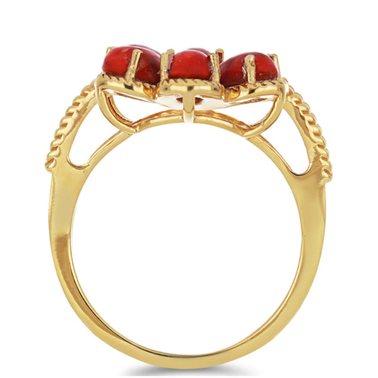 Goldplattierter Silberring mit roter Schwammkoralle und weißem Topas