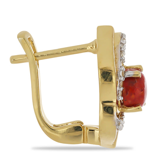 Goldplattierte Silberohrringe mit roter Schwammkoralle und weißem Topas