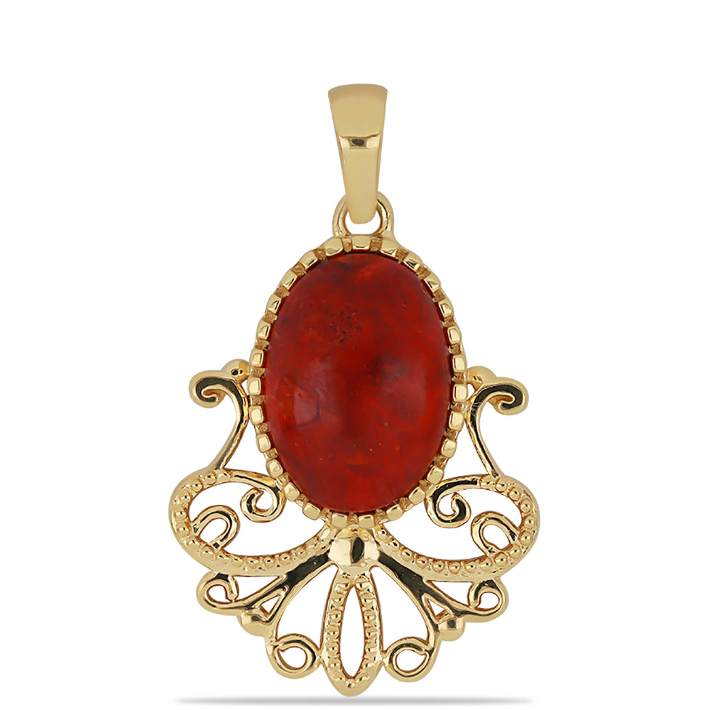 Goldplattierter Silberanhänger mit roter Schwammkoralle 1 