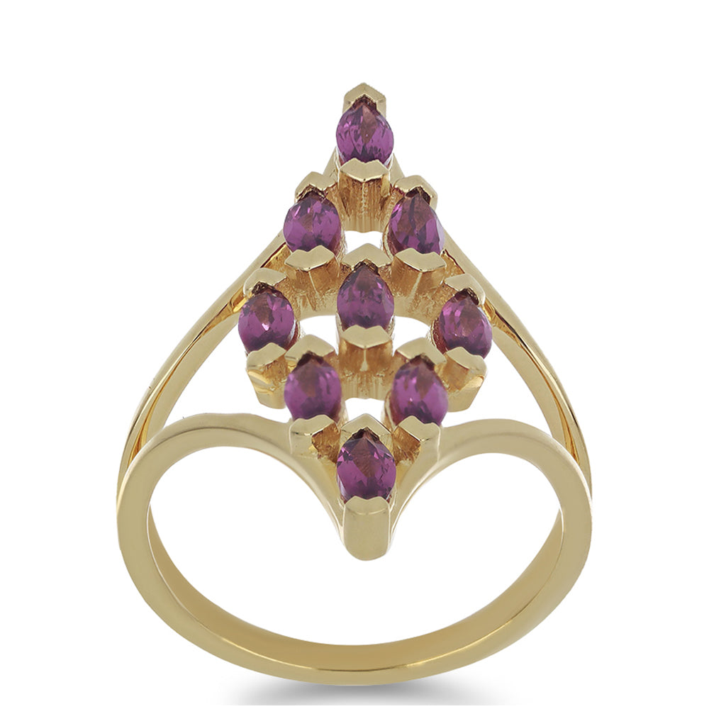 Goldplattierter Silberring mit Rhodolith aus Moatize 3 