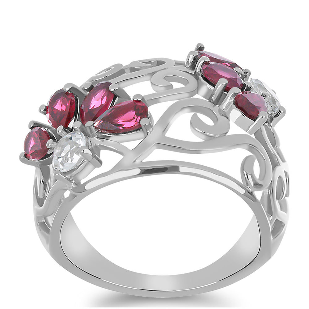 Silberring mit Rhodolith aus Moatize und weißem Topas 3 