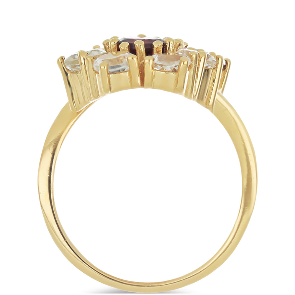 Goldplattierter Silberring mit Rhodolith aus Moatize und weißem Topas